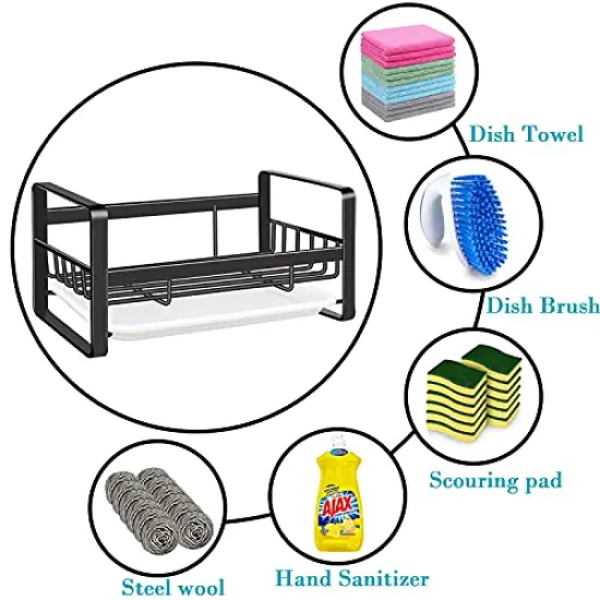 VANTEN Kitchen Sink Caddy Sponge Holder Sink Organizer, Sink Tray Drainer Rack, Soap Dish Dispenser Brush Holder Storage Accessories -Countertop or Adhesive {5}