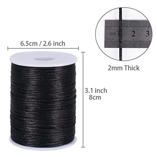 295 Feet 2mm Black Nylon String for Jewelry Making, Silky Rattail Cord for Bracelets, Necklaces, Macrame Keychains, Lanyards, Beading {1}