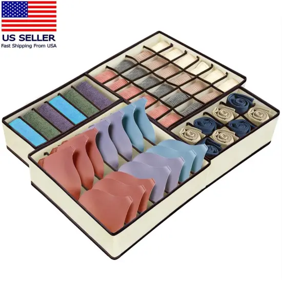 4 Pcs Underwear Organizer Foldable Closet Cabinet Drawer . Beige {1}