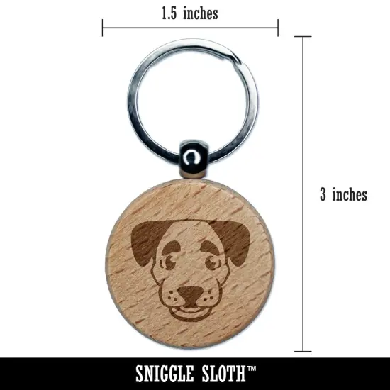 Puppy Dog with Big Eyebrows Engraved Wood Round Keychain Tag Charm {2}