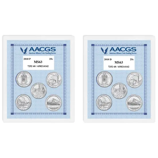 2010P & 2010D Unites States National Parks & Sites Quarters Graded MS63 Brilliant Uncirculated {1}