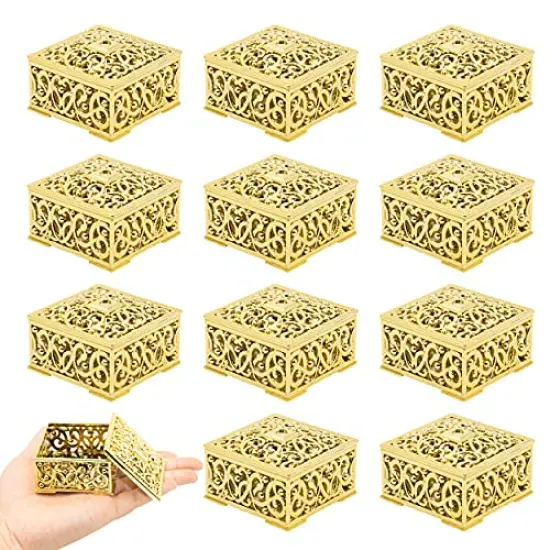 12 Pieces Candy Boxes Plastic Wedding Favor Boxes Candy Jars Candy Storage Boxes Gift Boxes for Wedding Baby Shower Christmas Birthday Party Decorating Ornament Container (Gold) {3}