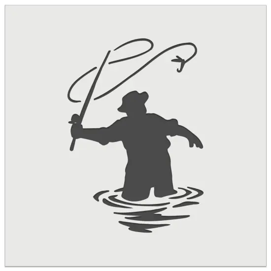 Fly Fisherman Throwing Line Angler Wall Cookie DIY Craft Reusable Stencil {7}
