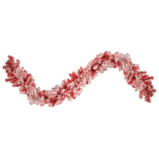 Northlight 9' x 12" Pre-lit Flocked Red Pine Artificial Christmas Garland, Clear Lights {1}
