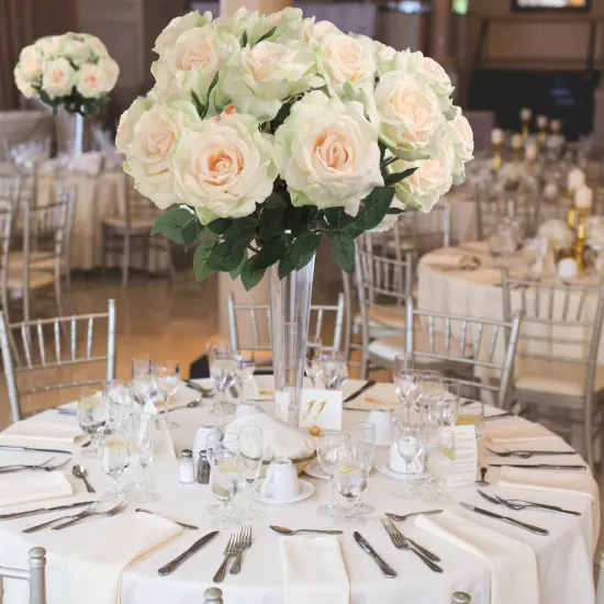 12-Pack: Champagne Queen Anne Rose Stems with Lifelike Silk Foliage - Perfect for Bouquets, Floral Arrangements & Home Decor - Floral Home by Artificial Flowers {4}