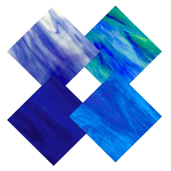 Wissmach 4 Sheet Mixed Color Variety Stained Glass Pack and Mosaic Glass, Blue/Green {1}