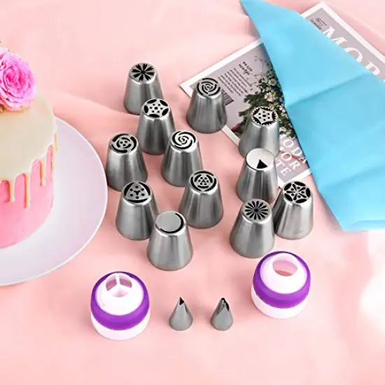 47 Pcs Russian Piping Tips Set, 12 Flower Frosting Nozzles Icing Tips for Cake Decorating Tips Kit, Baking Supplies for Cookie Cupcake, 2 Leaf Piping Tips 2 Couplers 30 Pastry Baking Bags YLYL {2}
