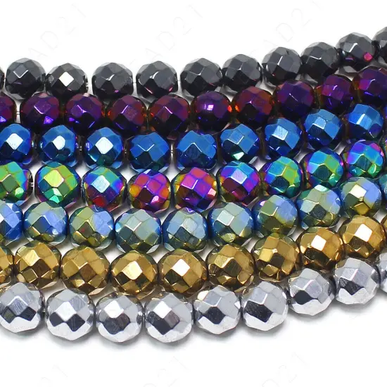 Faceted Hematite Metallic Beads Round Loose 4mm Blue {5}