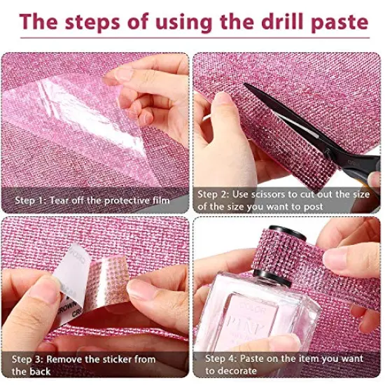 12000 Pieces Bling Bling Rhinestone Sheet Rhinestones Sticker DIY Car Decoration Sticker Self Adhesive Glitter Rhinestones Crystal Gem Stickers for Car Decoration, 9.4 x 7.9 Inch (Pink) {4}