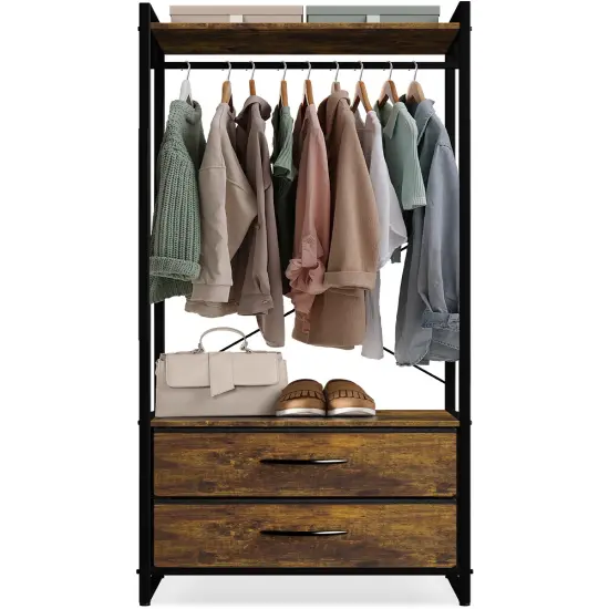 Sorbus Clothing Rack with Drawers - Clothes Stand Dresser - Wood Top, Steel Frame, & Fabric Drawers - Tall Closet Storage Organizer - Garment Rack for Hanging Shirts, Dresses, & Jackets Rustic wood {5}