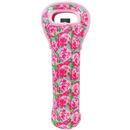 Wrapables Insulated Neoprene Wine Tote, One Bottle / Pink Roses {1}