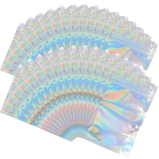 100 Pieces Mylar Holographic Resealable Bags - 4 x 6" Smell Proof Bags, Foil Pouch Ziplock Bags for Party Favor Food Storage (Holographic Color, 4 x 6 Inch) {2}