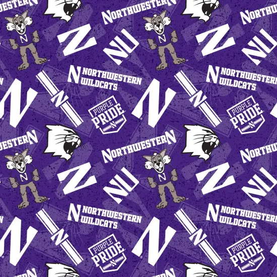 Sykel Enterprises-Northwestern University Cotton Fabric-Northwestern Wildcats Tone On Tone Cotton Quilting Fabric {1}