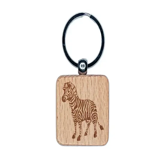 Abstract Striped Zebra Engraved Wood Square Keychain Tag Charm {1}