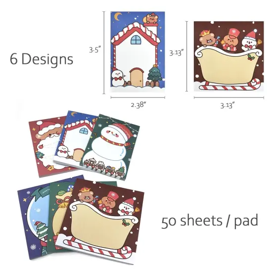 Wrapables Happy Holidays Christmas Sticky Notes, Adhesive Winter Holiday Memo Notepads for Home, Office, Work, Festive Fun 6pc {2}