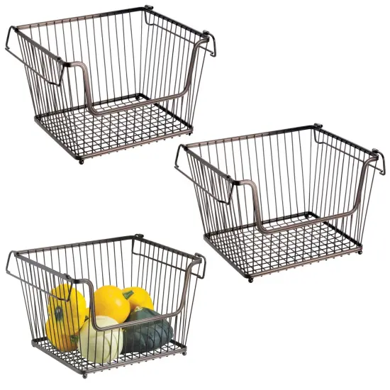 mDesign Stackable Storage Basket with Handles, 3 Pack {1}
