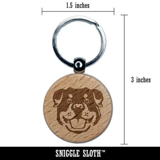 Rottweiler Head Dog Pet Engraved Wood Round Keychain Tag Charm {2}