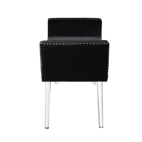 Lexi Velvet Nailhead Trim Acrylic Leg Ottoman Bench Black {5}