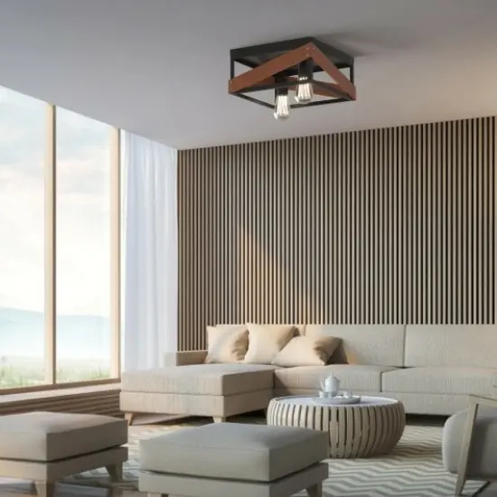 Living Room Adjustable Rustic Ceiling Geometric Lamp with Iron Shade {3}