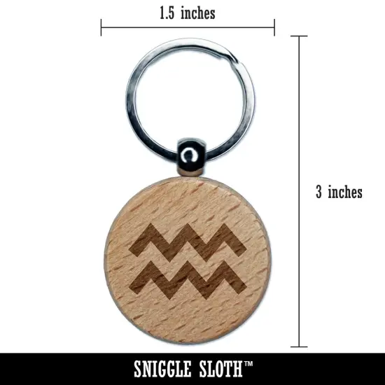 Aquarius Horoscope Astrological Zodiac Sign Engraved Wood Round Keychain Tag Charm {2}