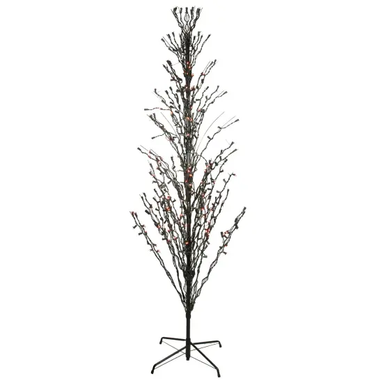 Northlight 9' Pre-Lit Black Cascade Outdoor Halloween Twig Tree, Orange Lights {1}