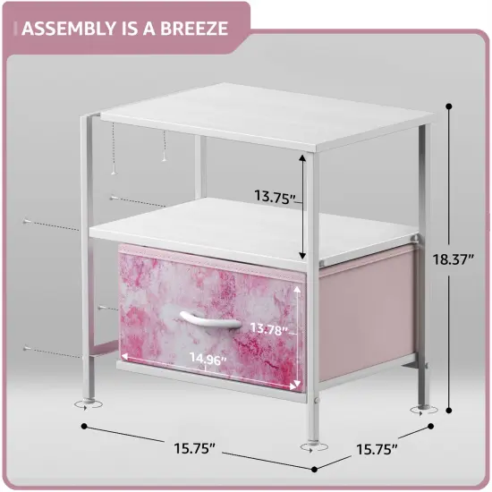 Sorbus Nightstand 1-Drawer Shelf Storage Tie dye pink {4}