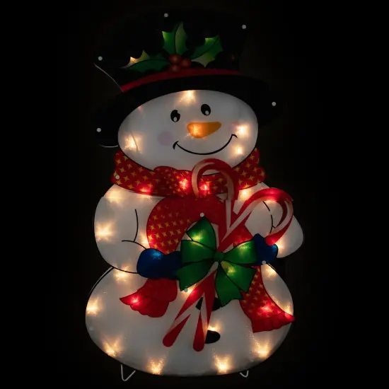 Northlight 30.5" Lighted Snowman with Candy Canes Christmas Outdoor Decoration White {1}