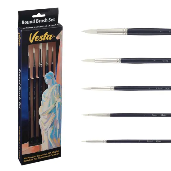 Creative Mark Vesta Synthetic Bristle Artist Paint Brushes for Acrylic Painting - Long Handle Acrylic Paint Brush Sets Mimic Chungking Bristles for Oils and Alkyds - Filbert, Bright, Flat, Round {3}