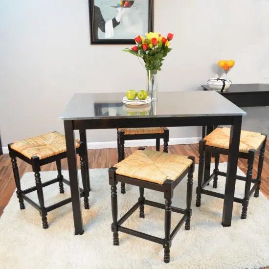 Contemporary Home Living 24" Antique Black and Beige Counter Stool with Hand Woven Rush Seat {4}
