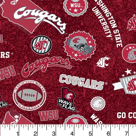 Sykel Enterprises-Washington State University Cotton Fabric-Washington State WSU Cougars Home State Cotton Quilting Fabric {1}