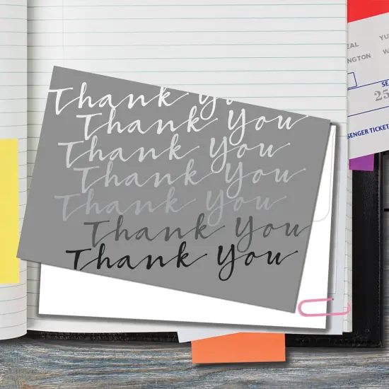 Great Papers! Thank You Note Card and White Envelope, Silver Foil Cursive, 4.75" x 3.375"(folded), 50 count {3}