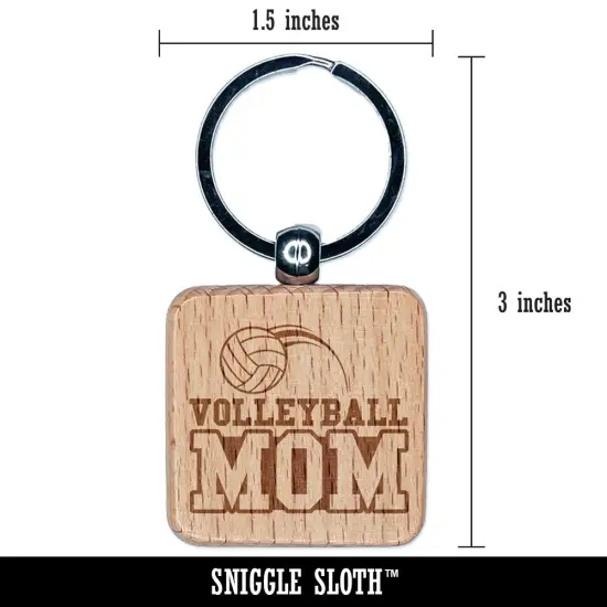 Volleyball Mom Text with Ball Engraved Wood Square Keychain Tag Charm {2}