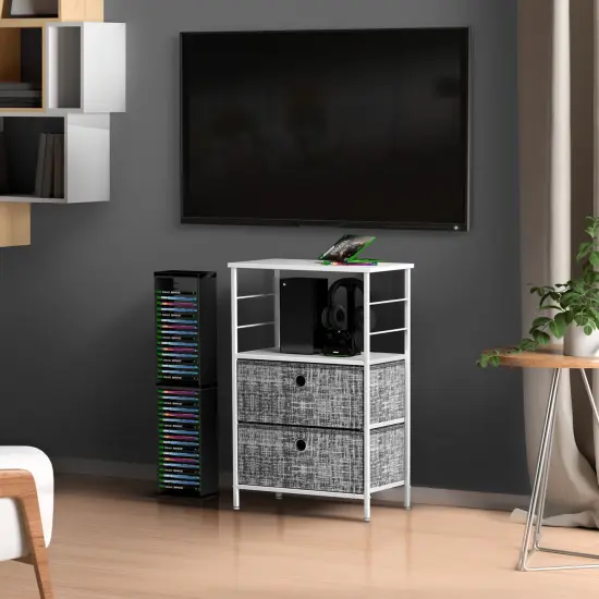 Sorbus Nightstand 2-Drawer Shelf Storage - Bedside Furniture & End Table Chest Dresser with Steel Frame, Wood Top & Easy Pull Fabric Bins for Home, Bedroom, Closets, Bathroom, Office & College Dorm Gray/White {2}