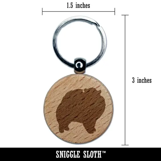 Pomeranian Dog Solid Engraved Wood Round Keychain Tag Charm {2}