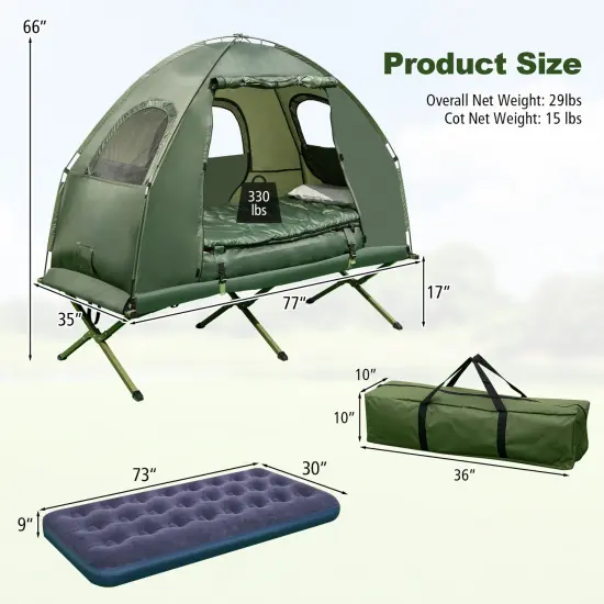 1-Person Folding Camping Tent with Sunshade and Air Mattress {5}