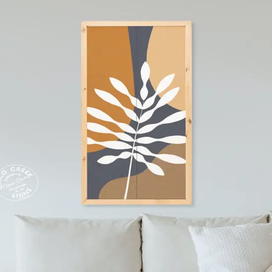 Botanical Wall Art Neutral Wood Sign Framed Mid Century Decor {2}