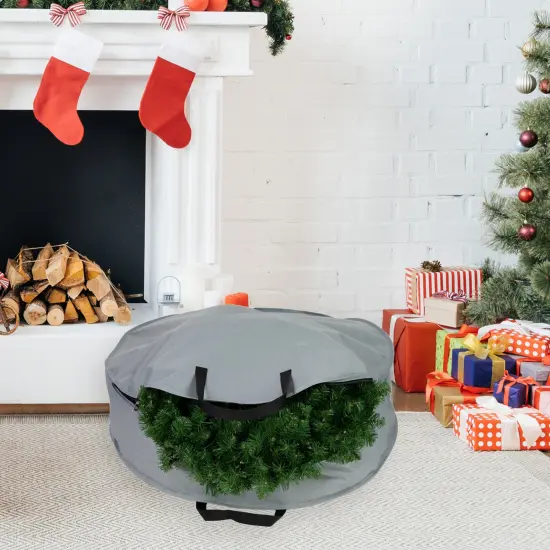 Northlight 36" Gray and Black Multi-Seasonal Wreath Storage Bag {4}