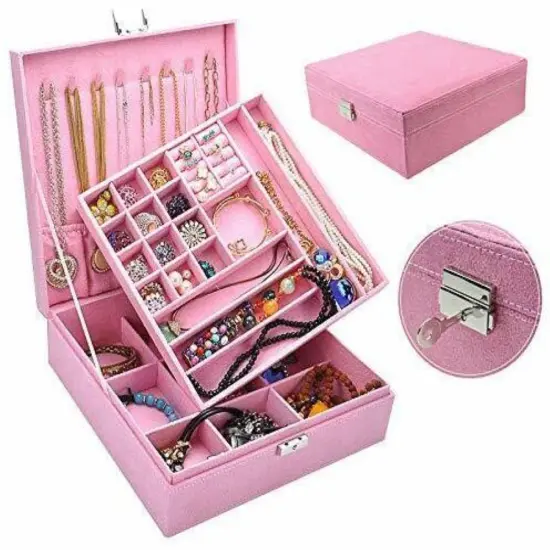 Kitcheniva Two-Layer Lint Jewelry Box Organizer With Lock Black {2}