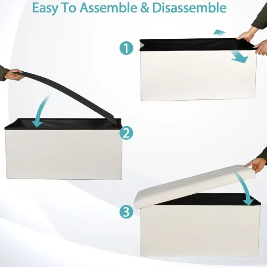 Ottoman Storage Bench Rectangle Leather Folding Footstool. {3}