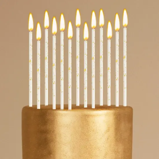 24 Pieces Birthday Candles Long Thin Cake Candle Cupcake Candles for Birthday Wedding Anniversary Graduation Retirement Party Decoration (White Gold) {4}