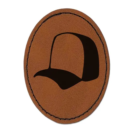 Baseball Cap Trucker Hat Sports Round Iron-On Engraved Faux Leather Patch Applique - 2.5" Brown {1}