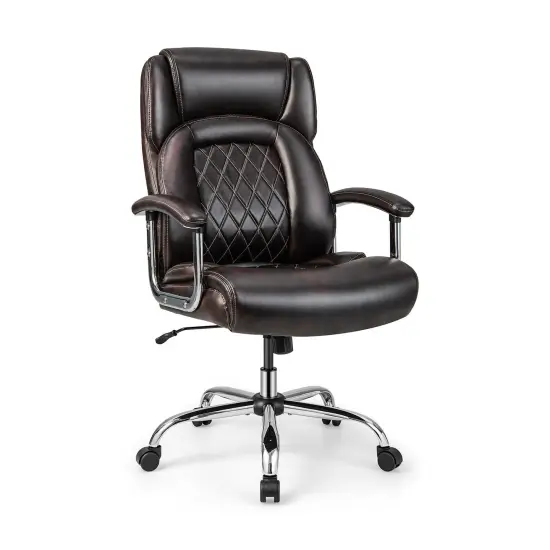 500 Lbs Height Adjustable Office Chair with Metal Base and Extra Wide Seat Brown {1}