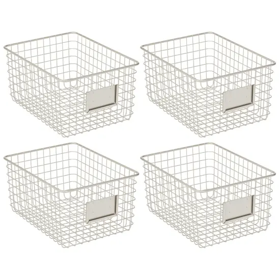 mDesign Large Steel Kitchen Organizer Basket with Label Slot, 4 Pack - Satin {4}