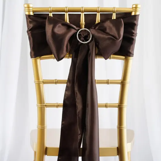 10Pcs Satin Chair Sashes for Wedding Reception Decor Chocolate brown {1}