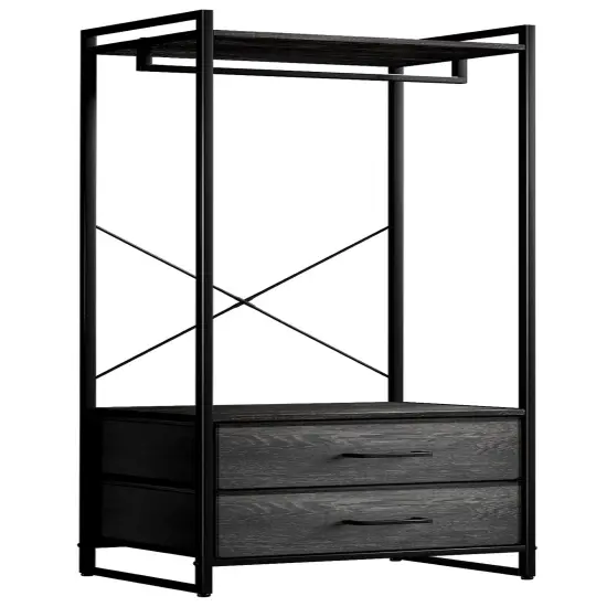 Sorbus Clothing Rack with Drawers - Clothes Stand Dresser - Wood Top, Steel Frame, & Fabric Drawers - Tall Closet Storage Organizer - Garment Rack for Hanging Shirts, Dresses, & Jackets Rustic black {1}