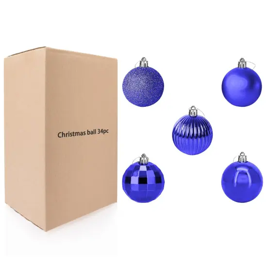 34-Piece Christmas Glitter Ball Ornaments (1.5") Xmas Tree Decorations Blue {1}
