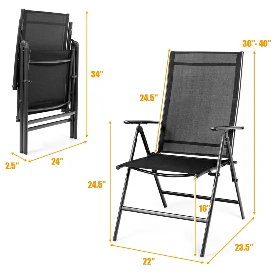 Costway 4PCS Patio Folding Dining Chair Recliner Adjustable Black {2}