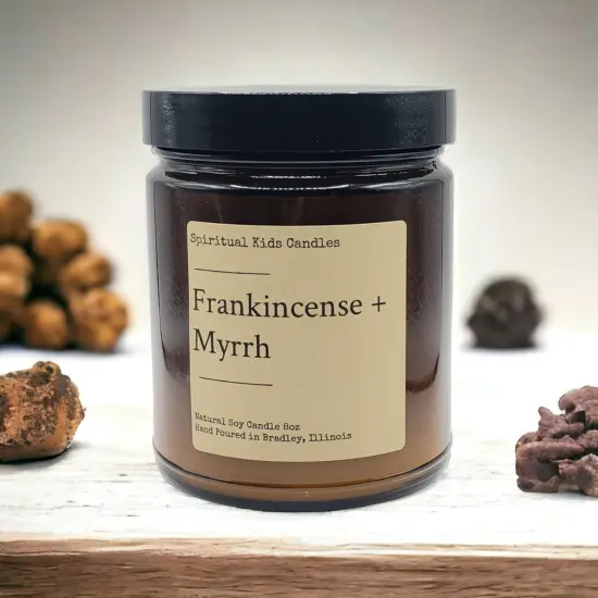 Frankincense & Myrrh 8oz Glass Jar Candle Hand Poured with All Natural Soy Wax and Fragrant/ Essential Oils {2}