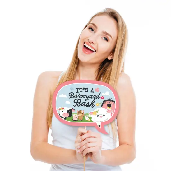 Big Dot of Happiness Girl Farm Animals - Pink Barnyard Baby Shower or Birthday Party Photo Booth Props Kit - 20 Count {4}