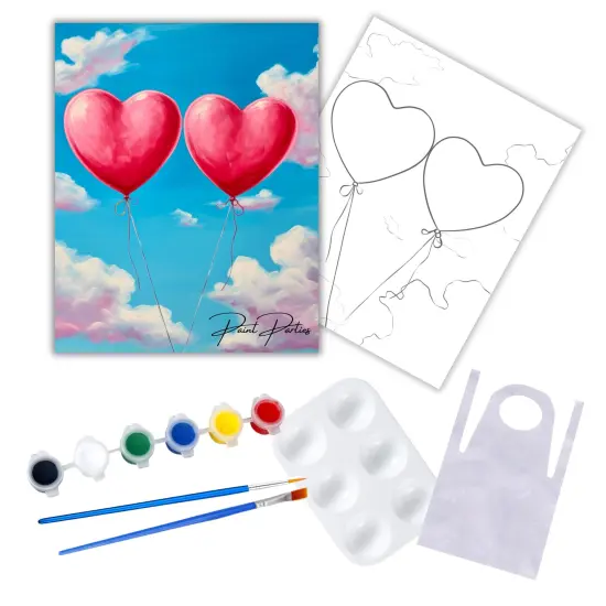 "Heart Balloons" DIY Canvas Art Kit, Adult Beginner, Acrylic Paint Size 11x14 inch {1}
